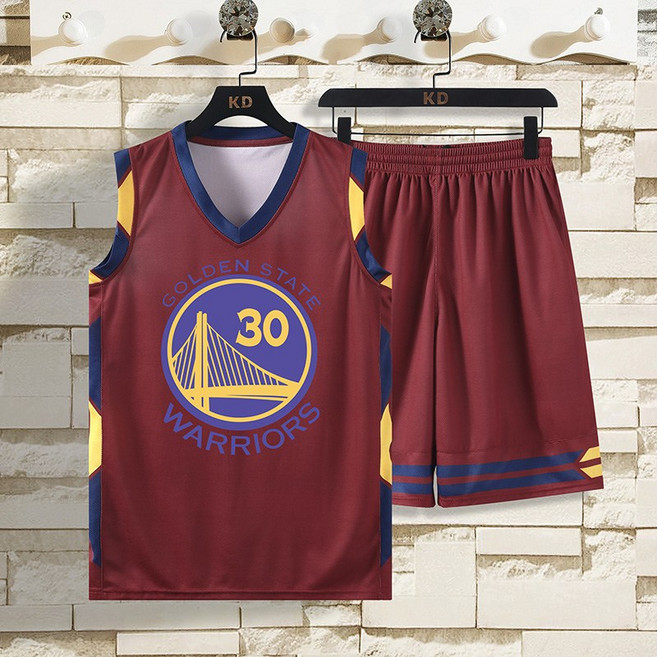 해피유통 남성용 농구 유니폼 세트 슬리브리스 티셔츠 반바지 골든스테이트 워리어스 운동복 LWJ