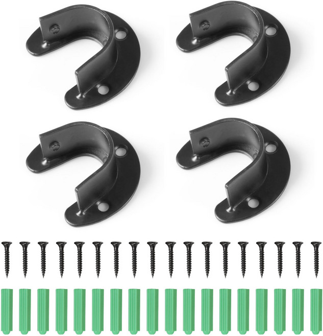 SPEEDWOX 옷장 옷장 막대 브래킷 스테인리스 스틸 직경 1인치 U자형 개방형 소켓 브래킷 블랙 플랜지 막대 홀더 옷장 막대 끝 지지대(25mm), 4개, 흑색