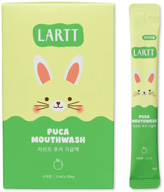 라르트 무알콜 충치예방 어린이가글 일회용 스틱 구강청결제 푸카 가글 사과향, 30개, 11ml - 쿠팡