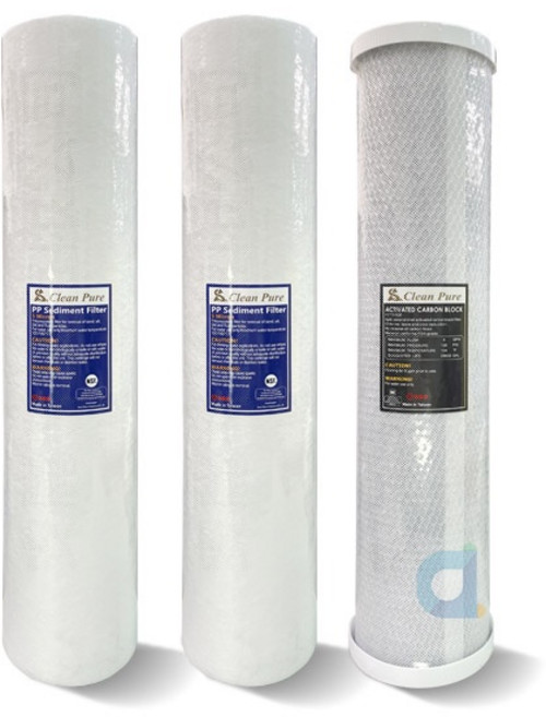 CLEAN PURE 台灣製造 20英吋大胖5微米PP濾心2支 20英吋大胖壓縮柱狀活性碳濾心1支 全戶過濾, 1個
