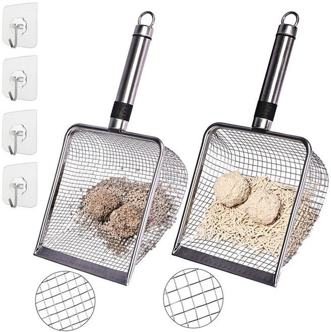 3.8mm + 5mm 메쉬 스테인리스 스틸 고양이 모래 삽 (후크 4개 포함 총 6pcs)