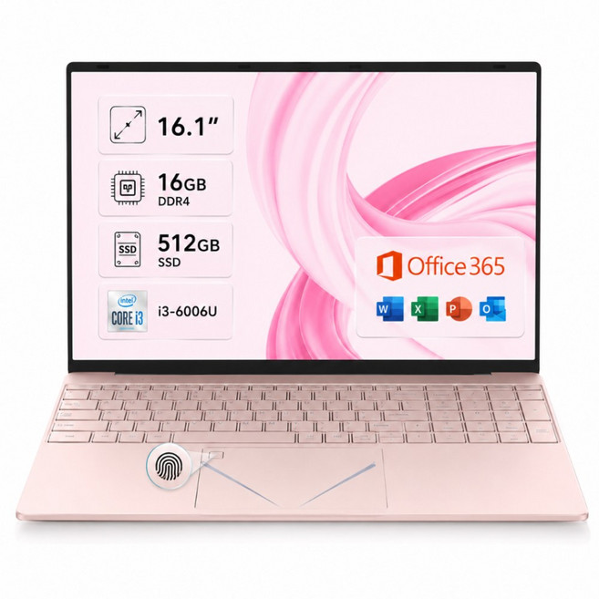 노트북 인텔 i3 16GB RAM 512GB SSD 16.1인치 FHD 사무용 인강용 학생용 가성비 노트북, WIN10, Sakura Pink