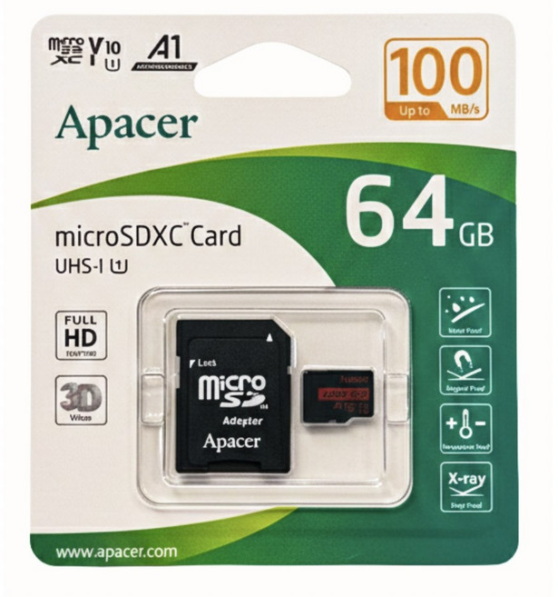 Apacer 64GB MicroSD 記憶卡 UHS-I U1 V10 A1 (R100), 1個