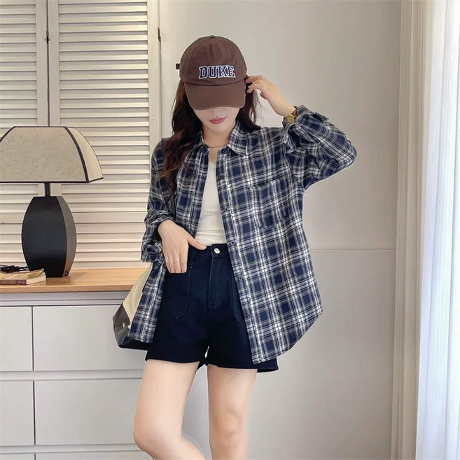 JDUDS 春夏薄款慵懶風寬鬆格子襯衫 舒適透氣 多樣穿搭