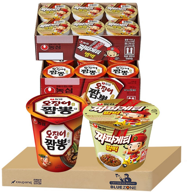 블루존 오징어짬뽕 소컵라면 67g (6입)+짜파게티 범벅 70g (6입)
