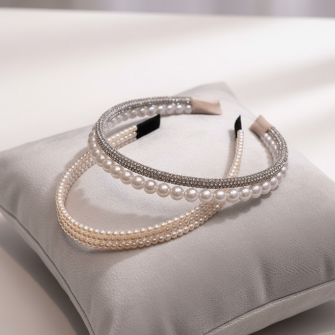 (1+1) 진주 큐빅 얇은 머리띠 명품 헤어밴드