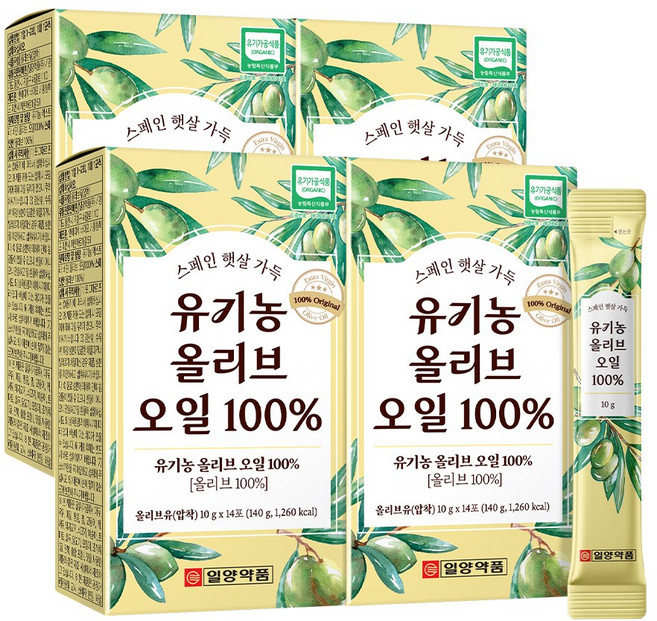 유기농 올리브 오일 냉압착 엑스트라버진 데일리 개별 포장 스틱 먹는 스페인 피구알 폴리페놀 올레산 콜드프레스 프리미엄 하루 한포, 4개, 140ml