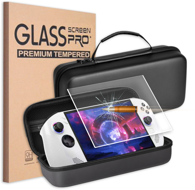 레노버 리전고 S 하드쉘 파우치 + 액정 강화유리 필름, 1세트, 케이스 : 블랙 / 필름 : 투명