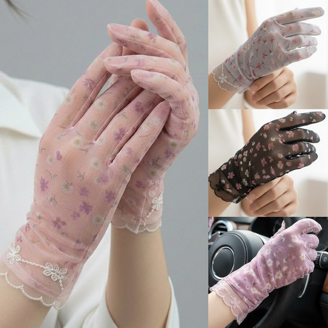 망사 레이스 여성 운전 여름 장갑 등산 나들이 봄 손가락 얇은, 1개, 그레이