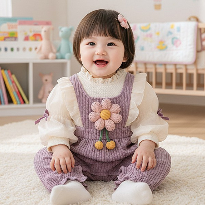 몽실이 빅플라워 러플멜빵 우주복 여아 유아 외출복