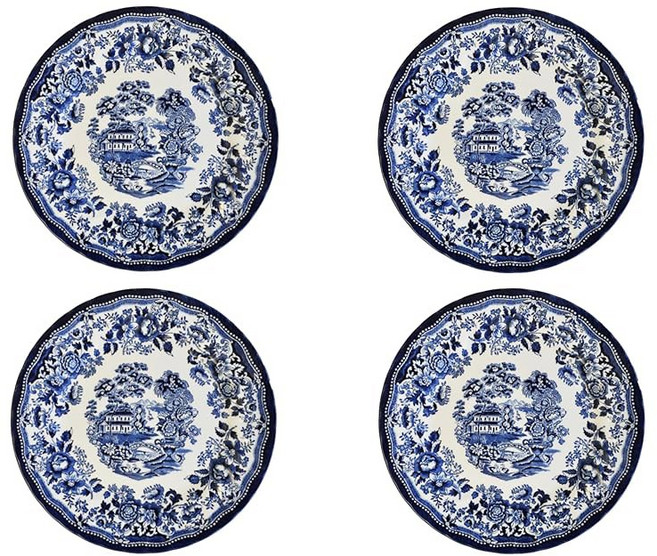 Churchill New Royal Wessex Tonquin - 디너 플레이트 세트 25.4cm(10인치) 영국산 4개 블루 첼시