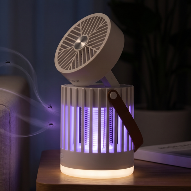[3in1] 휴대용 무선 모기 퇴치기 무드등 선풍기 미니 LED C타입 전기 가정용 캠핑 야외 벌레 퇴치 해충 날파리 포충기, 글로우 화이트