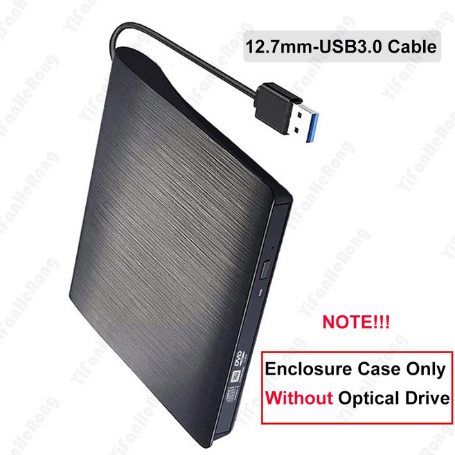 노트북 데스크탑용 광학 드라이브 인클로저 케이스 USB C타입 SATA 외장 DVD CD ROM RW 플레이어 12 7mm 5mm, USB3.0 12.7mm, 1개