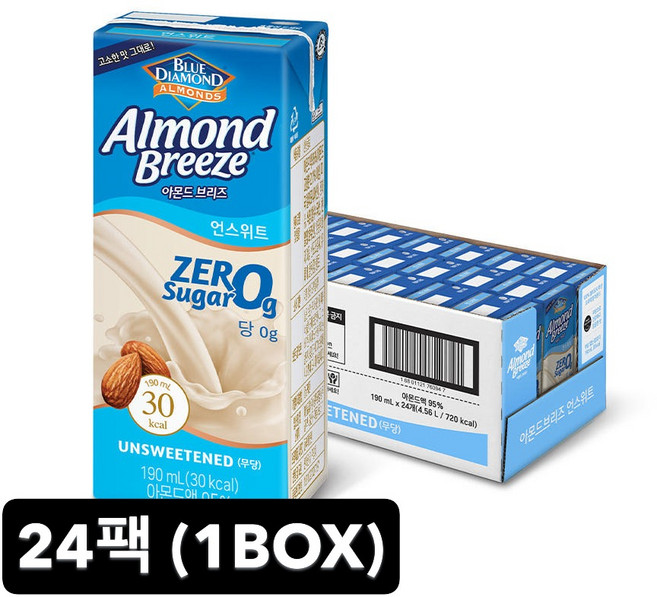 아몬드브리즈 언스위트 제로슈거, 24개, 190ml