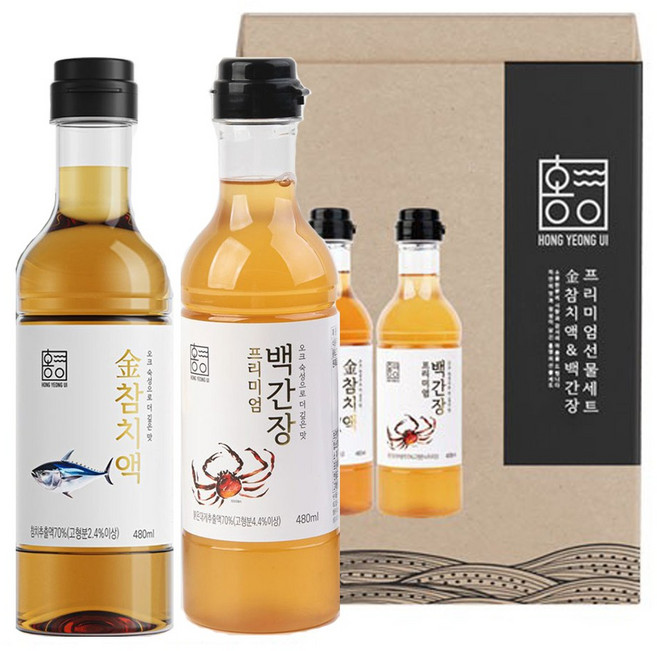 홍영의 프리미엄 선물세트(금참치액480ml 붉은대게 백간장480ml) 설 명절 회사 가장 인사 감사 선물, 1, 480ml