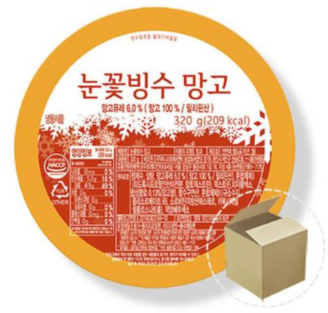 [냉동]스노우맨 빙수 블록 눈꽃빙수 망고 320ml, 12개