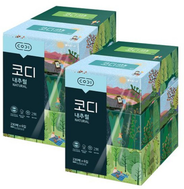 내추럴 미용티슈 230매6입 2팩 코디, 230매, 12개