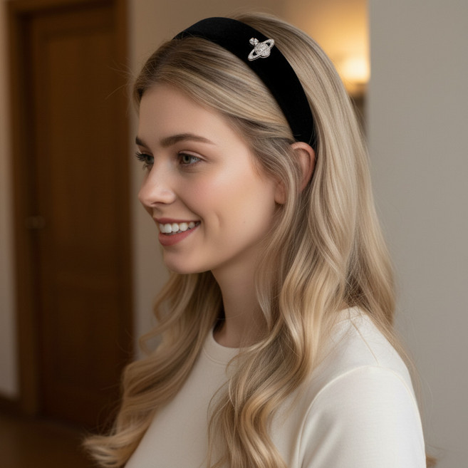 루비앤 벨벳 큐빅 헤어밴드 레트로 프랑스 고급 스타일 큐빅 블랙벨벳 머리띠