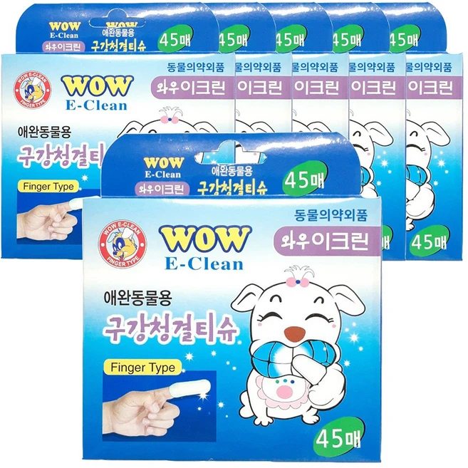 와우 이크린 애완동물용 구강 청결 티슈, 45개입, 6개 - 쿠팡