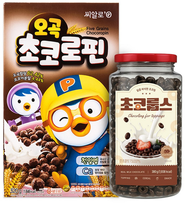 초코룹스&뽀로로 오곡초코로핀 세트 380g+520g 요거트토핑 시리얼토핑, 1세트, 900g