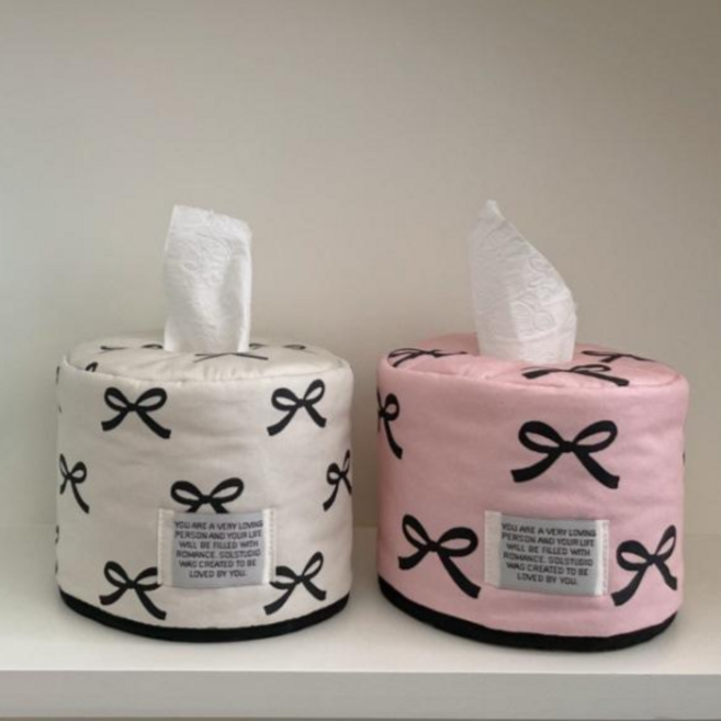 앤유 홈데코 리본 티슈 케이스, 1개, 화이트