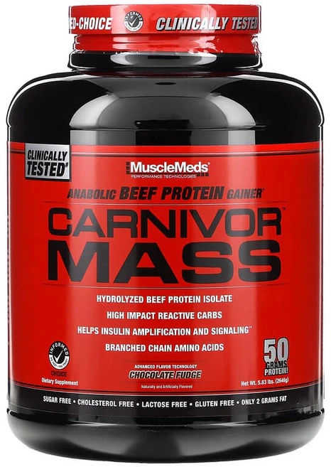 머슬메즈 Carnivor Mass Anabolic Beef Protein Gainer Chocolate Fudge 2716 g(5.99 lbs), 2.716kg, 1개, One Color - 쿠팡