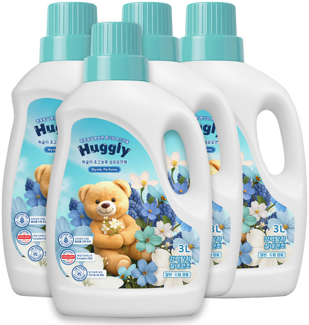 허글리 초고농축 섬유유연제 미스틱퍼퓸, 4개, 3L