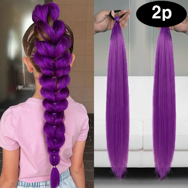 은꽃밴드 2P 컬러 브레이드 헤어피스 케이팝 가발 머리끈, 1개, 진보라2P