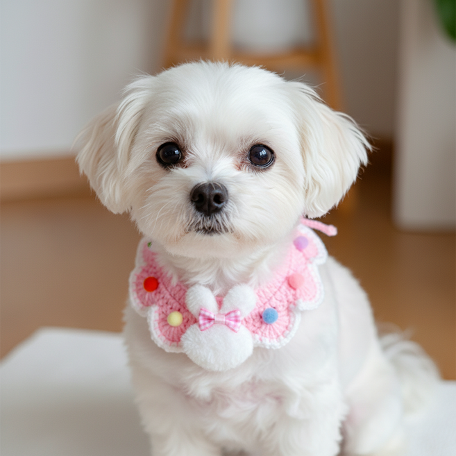 하니펫 반려동물 귀요미스카프 토끼 뜨게 케이프, 1개, 핑크