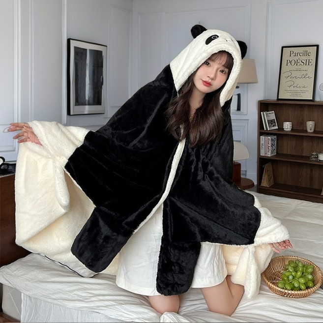 판다 극세사 후드집업 집순이 입는담요 블랭킷 휴대용 이불담요