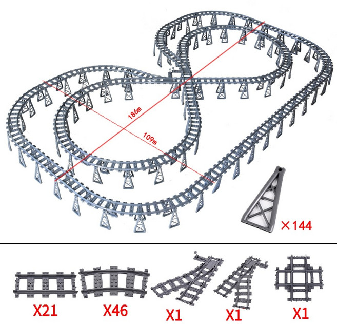 레일 풀세트 신호등 대합소 퍼즐 장난감 기차 궤도 열차 동차 고속철도 고가 다리 분기점 좌우 변경 조립 블록, 고가 레일 세트 B, 1개