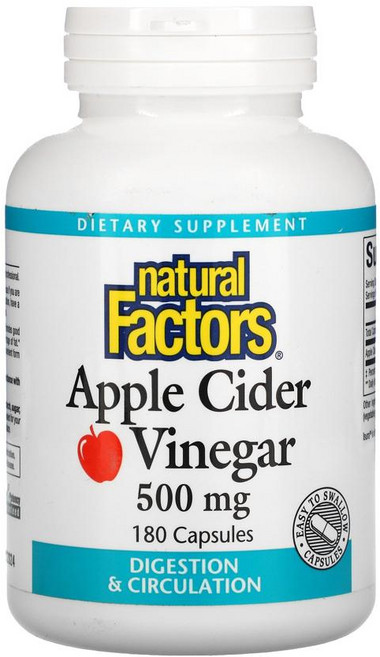 Natural Factors Apple Cider Vinegar 500mg 내추럴 팩터스 애플사이다 비니거 500mg 180 삼키기 쉬운 캡슐