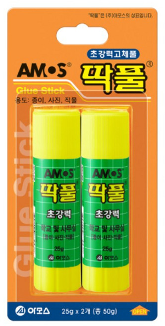 아모스 (AMOS) 딱풀 초강력 / 고체풀 아모스딱풀 투명풀 문구풀 무독성풀 무독성딱풀 어린이딱풀 어린이풀 공작용풀 대용량딱풀, 2개, 25g
