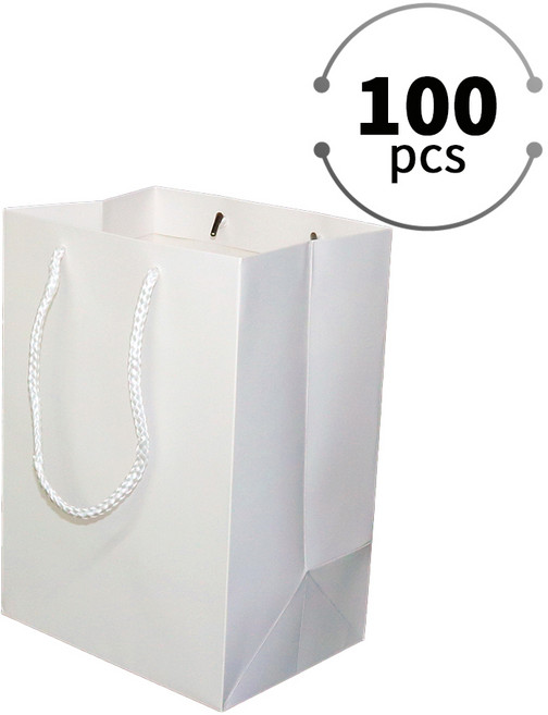 두꺼운 고급 종이쇼핑백 선물용 종이가방 무지 종이백 도시락 포장 쇼핑백 답례품 케이크 가방 100매, 화이트