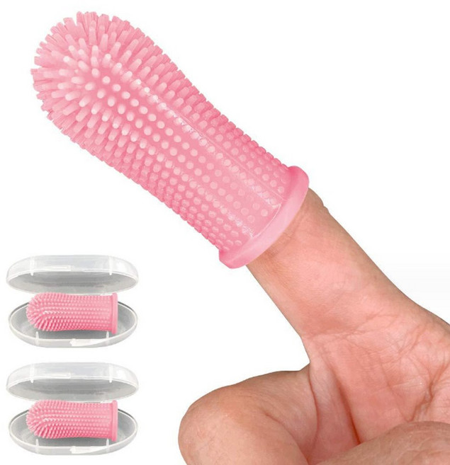 유즈펫 강아지 360도 실리콘 손가락칫솔 4p + 케이스 4p 세트, 핑크, 1세트