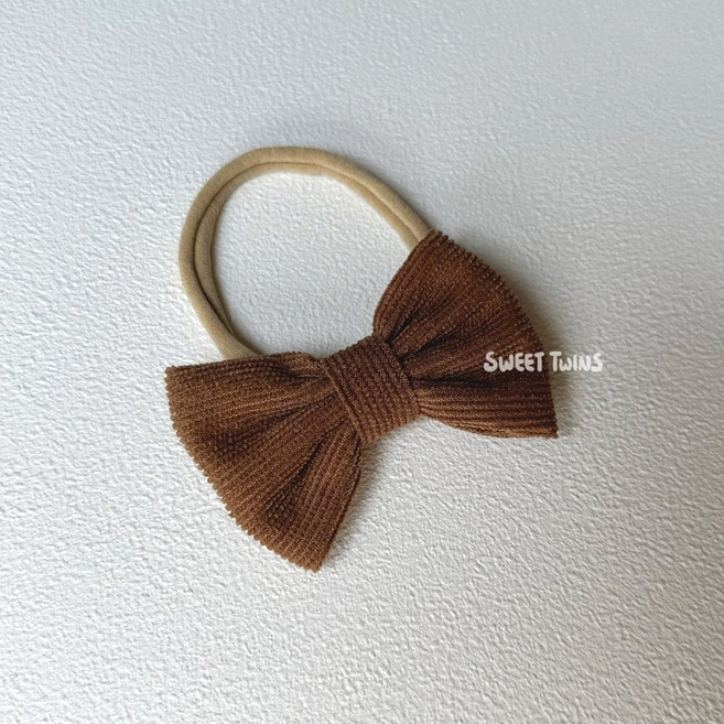 Sweet Twins 燈芯絨燕尾蝶蝴蝶結髮帶 寶寶新生兒無痕髮飾 棕色