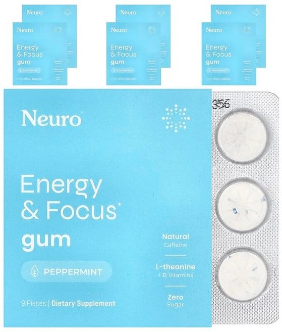 NeuroGum 에너지 및 집중력 껌 페퍼민트 6팩 각 9개 NRO-00004, 6 개, 9 - 쿠팡