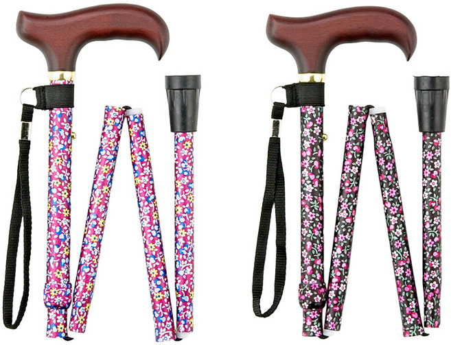 마키테크코리아 초경량 접이식지팡이 플라워가든 어르신 부모님 가벼운지팡이 블랙 퍼플, 1개, 가든블랙