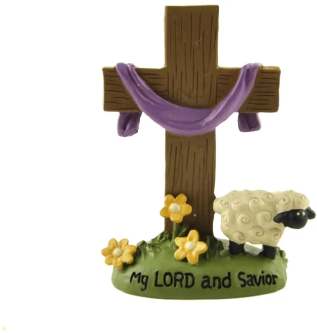 부활절 십자가 양 미니 피규어 장식 성탄절 교회 세례 선물, 나의 주님과 나의 구세주