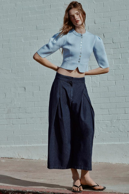 ZARA 자라 벌룬 슬리브 니트 재킷 - 파스텔 블루 140734