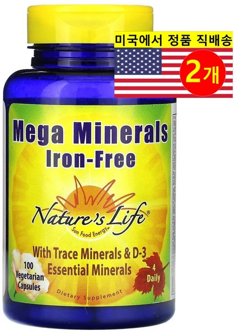 Nature's Life 메가 미네랄 복합 철분 무함유 Mega Minerals 100정, 2개 - 쿠팡