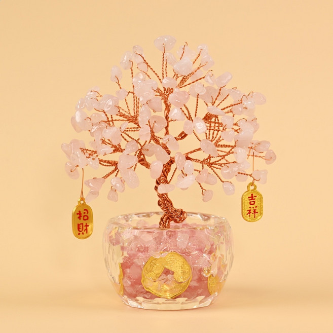招財水晶樹｜開運水晶 淨化磁場 桌上小物 聚寶盆水晶樹, 粉水晶【招桃花入緣】