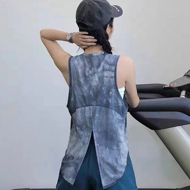 여성 여름 민소매 티셔츠 캐주얼 라운드 스포츠 나시티 루즈핏 박시 요가 트레이닝복 심플 망사 속건 런닝 티셔츠 CY