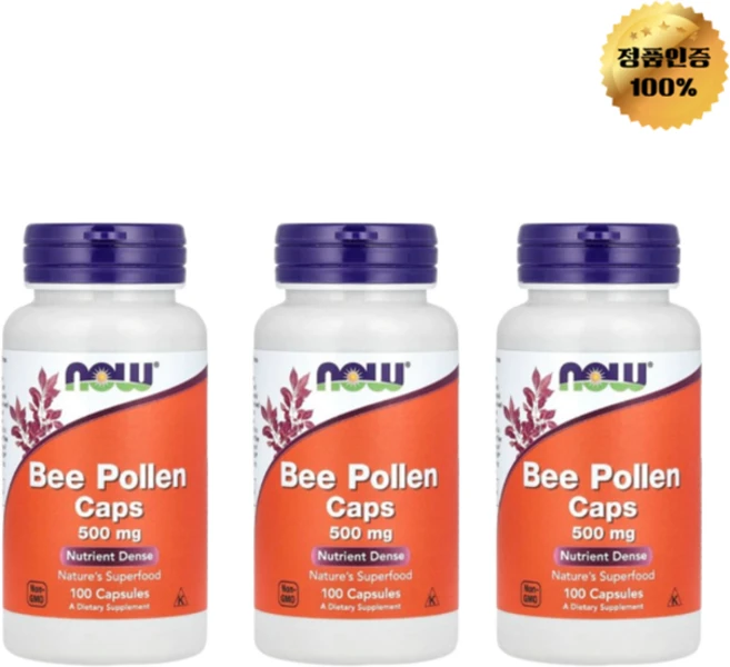 2+1 나우푸드 벌 꽃가루 캡슐 500mg 캡슐 100정, 3개 - 쿠팡