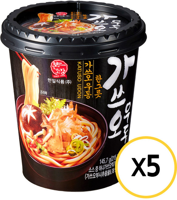 본고장 수타식 생면 간편식 가쓰오우동 소컵 1, 145.7g, 5개