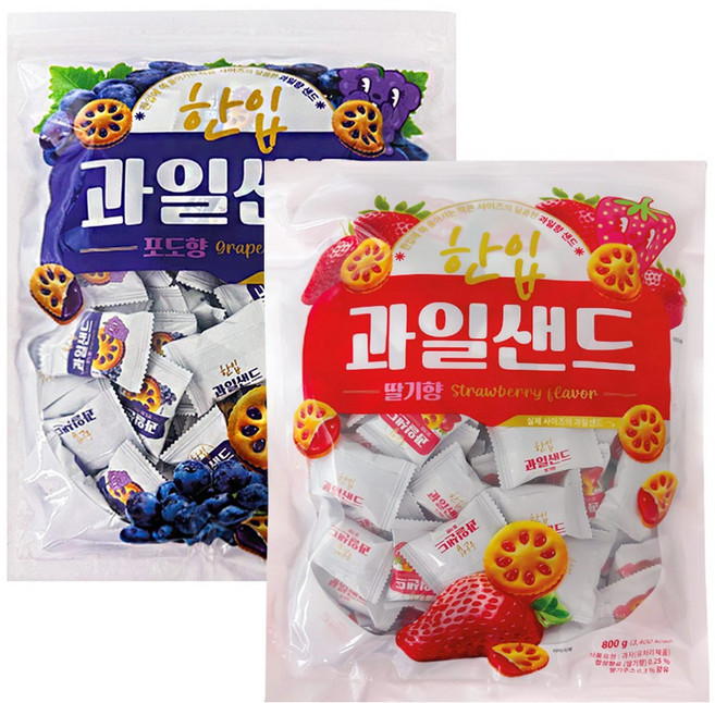 한입 과일 샌드 쿠키 2종 포도맛+딸기맛 1.6kg, 2개, 800g