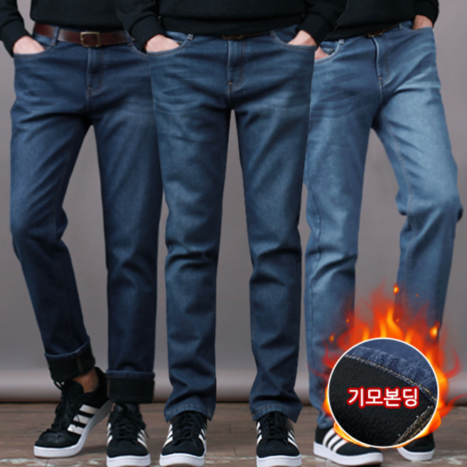 스댕클럽 남성용 겨울용 프리미엄 스판 기모 본딩 청바지 SWD4050