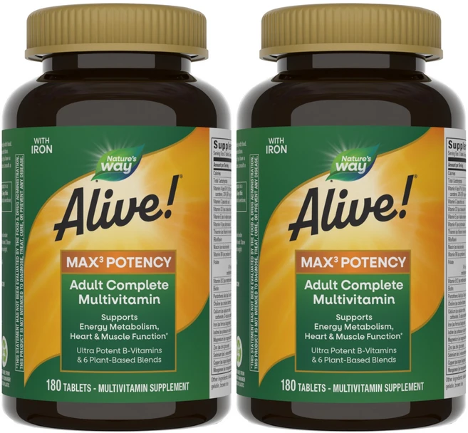 네이쳐스웨이 얼라이브! 맥스 3 데일리 멀티-비타민 포텐시 타블렛, 180정, 2개 - 쿠팡