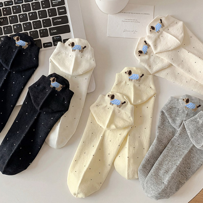 애플민트 여성 발목 양말 패션 뒷꿈치 닥스훈트 캐릭터