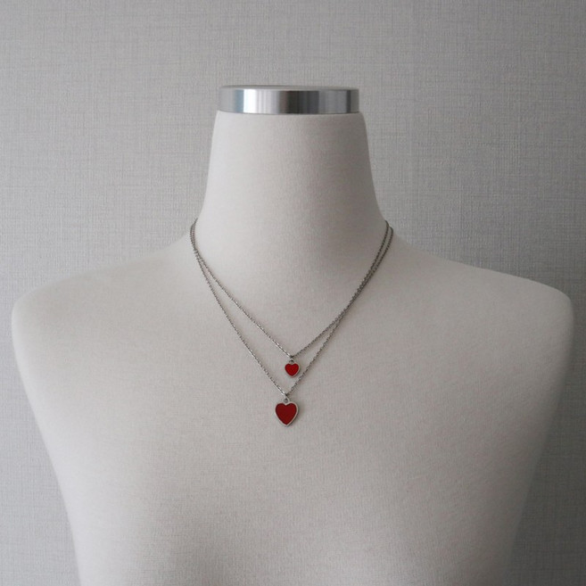 써지컬 스틸 레드 하트 펜던트 목걸이 (2color)
